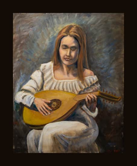 Woman playing a lute.